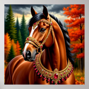 Majestic Horse mit Verziertem Gold Harness Poster