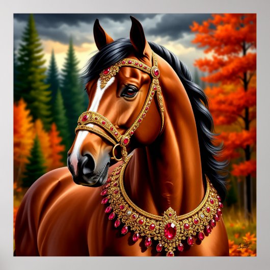Majestic Horse mit Verziertem Gold Harness Poster (Vorne)