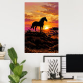 Majestic Horse Silhouette at Sunset Poster | Elega (Heimbüro)