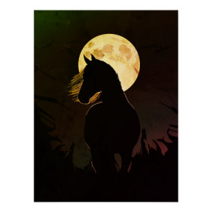 Majestic Horse Silhouette unter Vollmond Poster