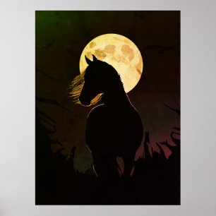 Majestic Horse Silhouette unter Vollmond Poster