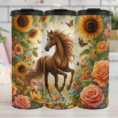 Majestic Horse Sunflower Garden Schmetterlinge Thermosbecher