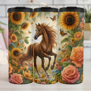 Majestic Horse Sunflower Garden Schmetterlinge Thermosbecher