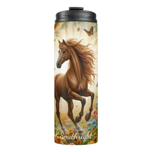 Majestic Horse Sunflower Garden Schmetterlinge Thermosbecher (Vorderseite)