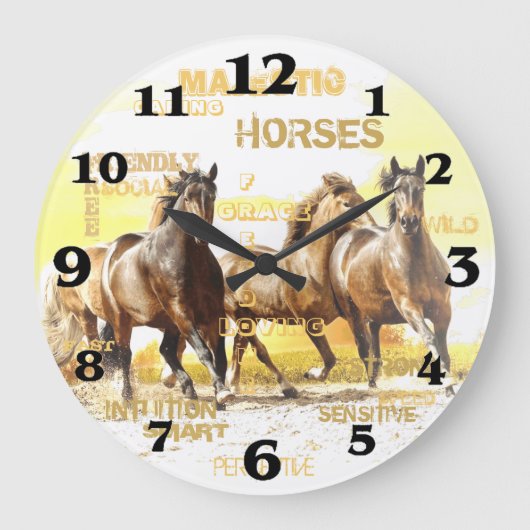 Majestic Horses Round Wall Clock - Large Große Wanduhr (Vorderseite)