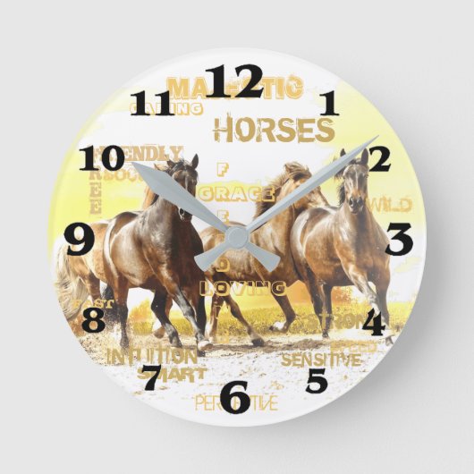 Majestic Horses Round Wall Clock Runde Wanduhr (Vorderseite)