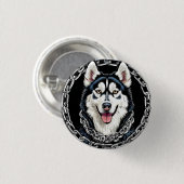 Majestic Husky Hund mit feinen Farben Button (Vorne & Hinten)