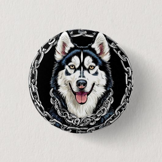 Majestic Husky Hund mit feinen Farben Button (Vorderseite)
