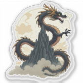 Majestic Ink Wash Dragon umrahmt von einem Berg Aufkleber (Vorderseite)