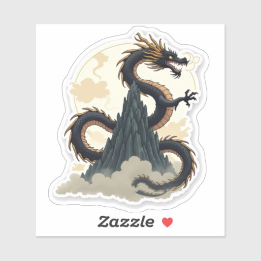 Majestic Ink Wash Dragon umrahmt von einem Berg Aufkleber (Blatt)