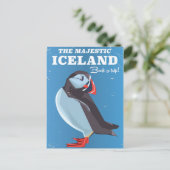 Majestic Island Puffin Vintage Reiseplakat Postkarte (Stehend Vorderseite)