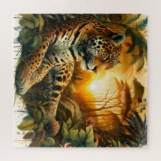 Majestic Jaguar Sunset Dschungel lebendige Natur G Puzzle (Horizontal)