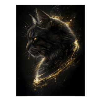 Majestic Katze mit Goldener Aura im Schatten Poster