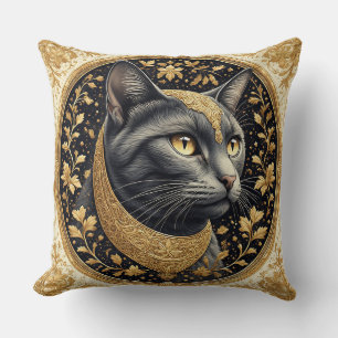 Majestic Katze mit Verzierten Blumendetails Kissen