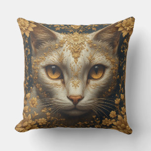 Majestic Katze mit Verzierten Blumendetails Kissen