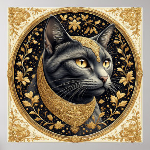 Majestic Katze mit Verzierten Blumendetails Poster