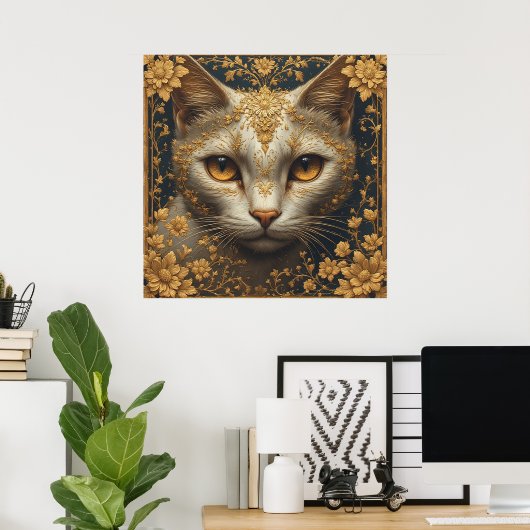 Majestic Katze mit Verzierten Blumendetails Poster (Heimbüro)