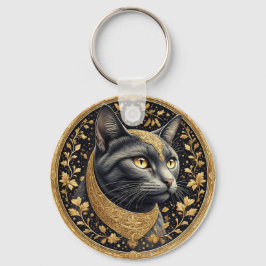 Majestic Katze mit Verzierten Blumendetails Schlüsselanhänger