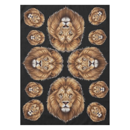 Majestic King Lion Head Mane auf Black Party Tischdecke (Vorderseite)