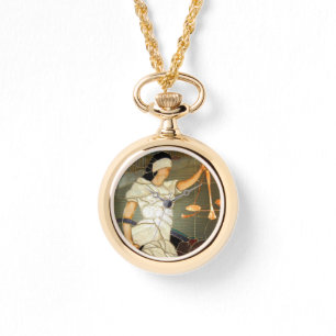 Majestic Lady Justice Portrait in verkettetem Glas Armbanduhr