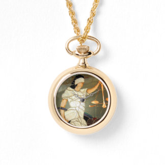 Majestic Lady Justice Portrait in verkettetem Glas Armbanduhr