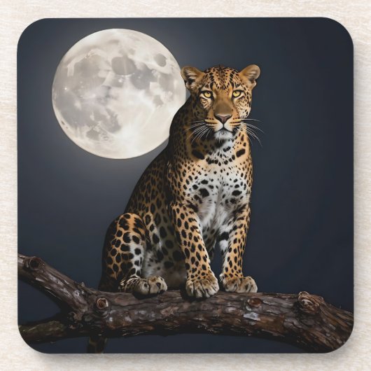 Majestic Leopard and Full Moon Getränkeuntersetzer (Vorderseite)