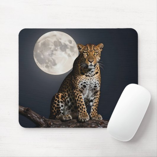 Majestic Leopard and Full Moon Mousepad (Mit Mouse)