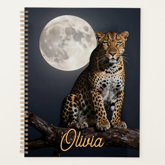 Majestic Leopard and Full Moon Personalized Planer (Vorderseite)