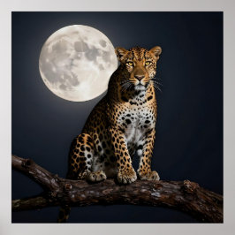 Majestic Leopard and Full Moon Poster