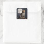 Majestic Leopard and Full Moon   Quadratischer Aufkleber (Tasche)
