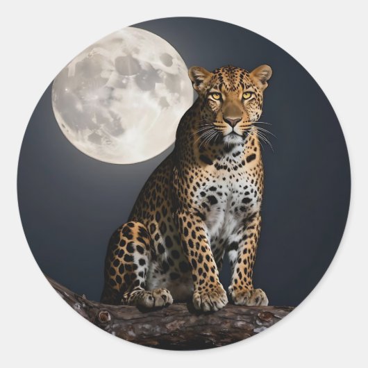 Majestic Leopard and Full Moon   Runder Aufkleber (Vorderseite)
