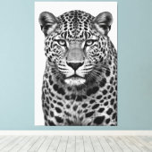 Majestic Leopard Black & White Canvas Print Leinwanddruck (Insitu (Holzboden))
