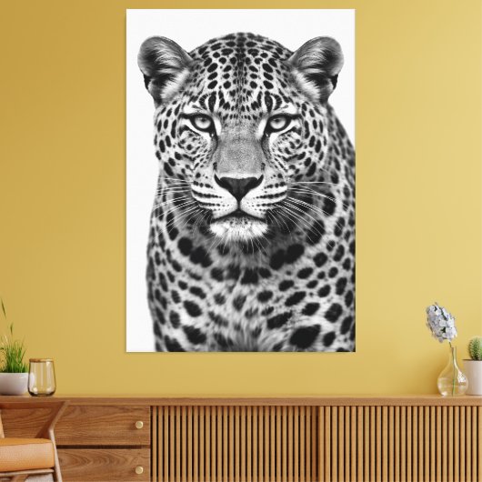 Majestic Leopard Black & White Canvas Print Leinwanddruck (Insitu (Wohnzimmer))