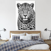 Majestic Leopard Black & White Canvas Print Leinwanddruck (Insitu (Schlafzimmer))