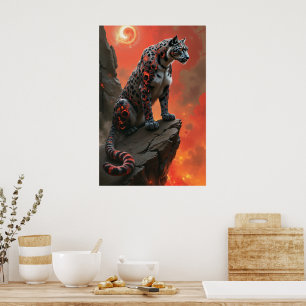 Majestic Leopard under Fiery Sky Poster