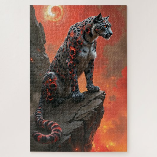 Majestic Leopard under Fiery Sky Puzzle (Vertikal)