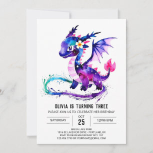 Majestic Lila Dragon Digital Girl zum Geburtstag Einladung