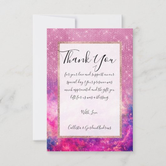 Majestic Lila Pink Glitzer Starry Nebula Dankeskarte (Vorderseite)