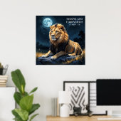 Majestic Lion am Abend mit Sternen und Mondglauben Poster (Heimbüro)