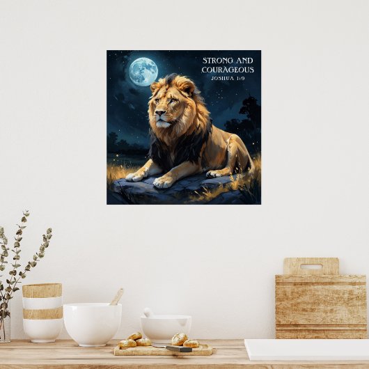 Majestic Lion am Abend mit Sternen und Mondglauben Poster (Küche)