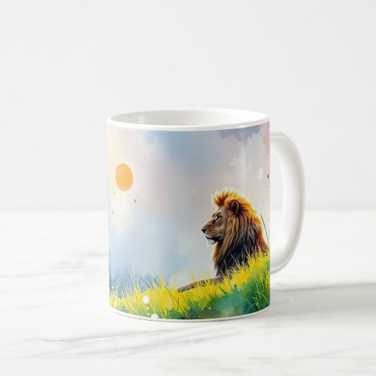 Majestic Lion auf einem sonnigen Hügel Kaffeetasse (VorderseiteRechts)