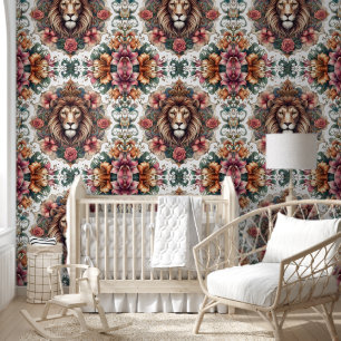 Majestic Lion & Boho Floral Harmony Tapete