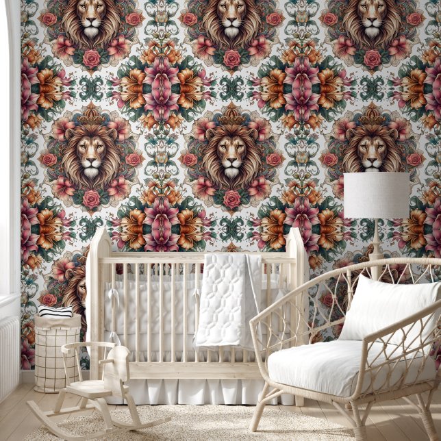 Majestic Lion & Boho Floral Harmony Tapete (Kinder)