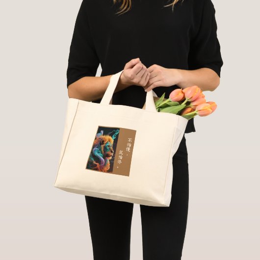 Majestic Lion Chinese Calligraphy Tote Bag Mini Stoffbeutel (Vorderseite (Produkt))