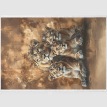 Majestic Lion & Cubs Dekoupage Tissue Paper