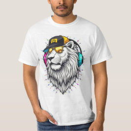 Majestic Lion Face Bedruckter T - Shirt - Round Ne