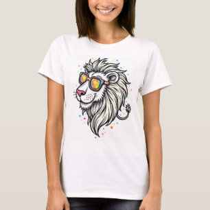 Majestic Lion Face Bedruckter T - Shirt - Round Ne
