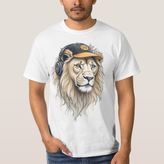 Majestic Lion Face bedruckter T - Shirt - Round Ne (Vorderseite)
