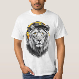 Majestic Lion Face Bedruckter T - Shirt - Round Ne