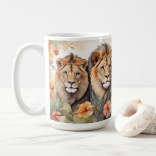 Majestic Lion & Floral Watercolor Art Print Kaffeetasse